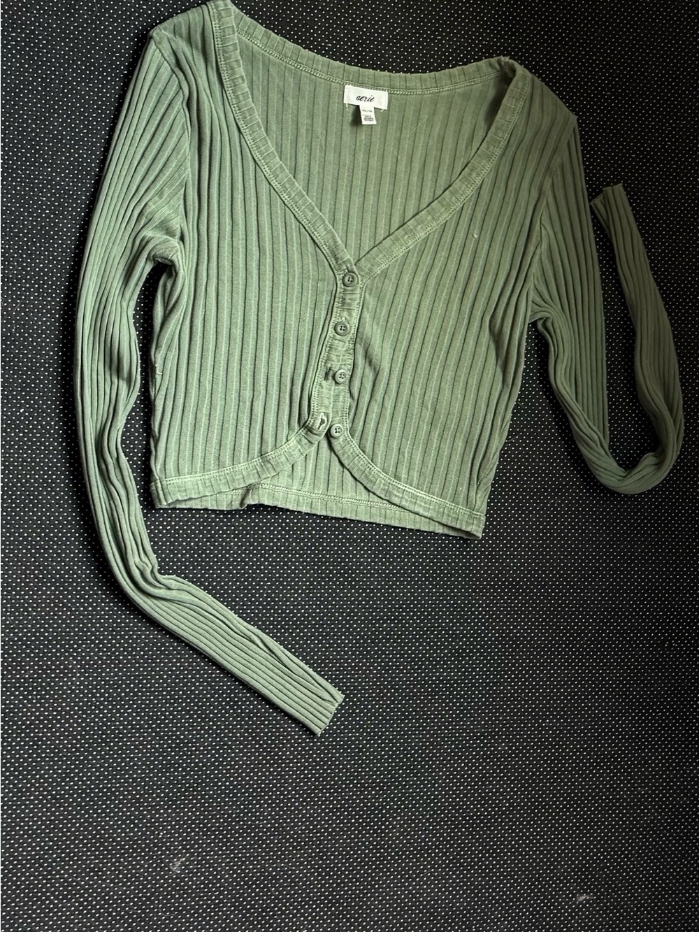 aerie Sage Ribbed Long-Sleeve Button Crop Top